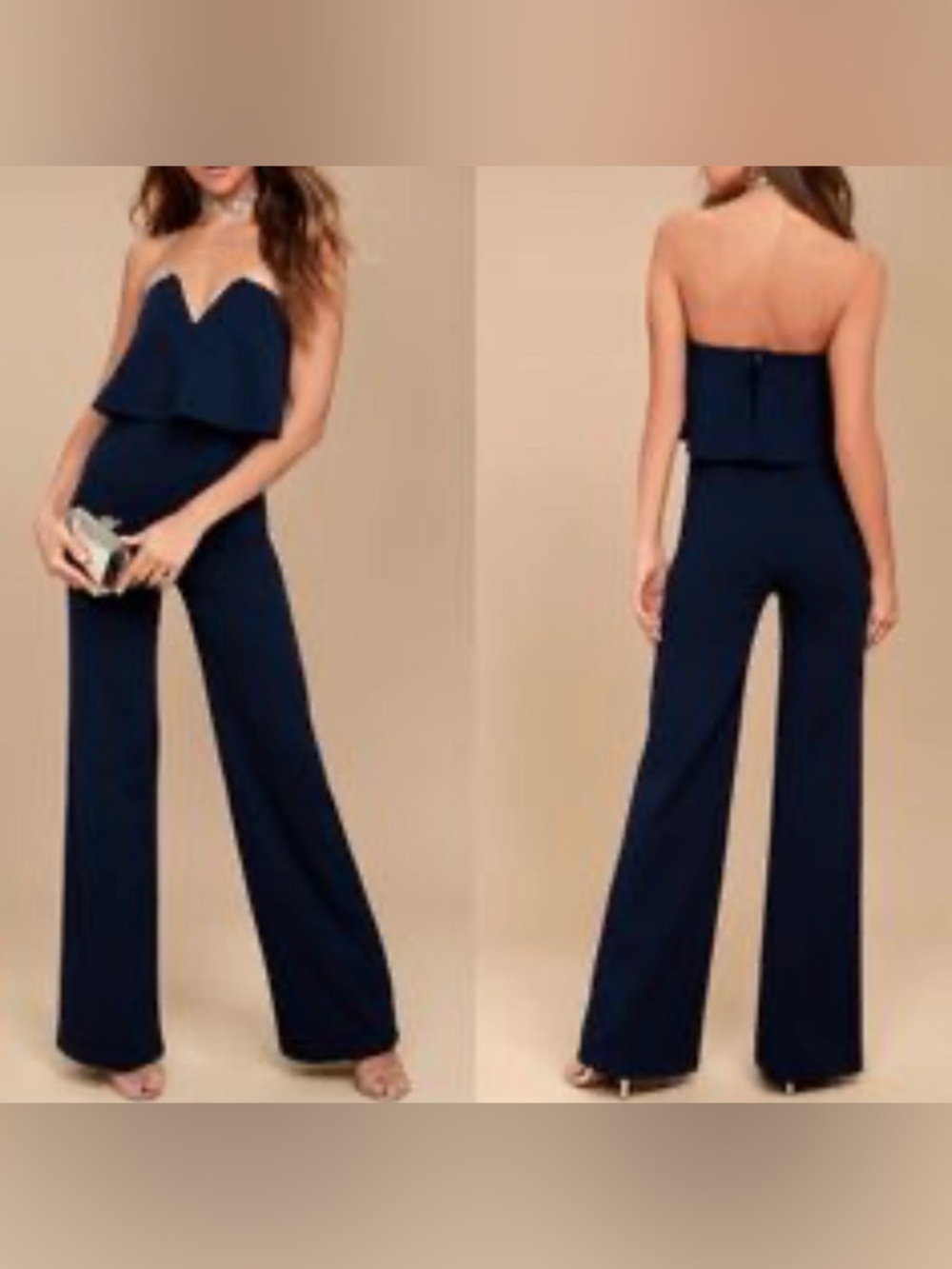 Lulu's Power of Love Strapless Navy Sweetheart Wide-Leg Jumpsuit Size: S